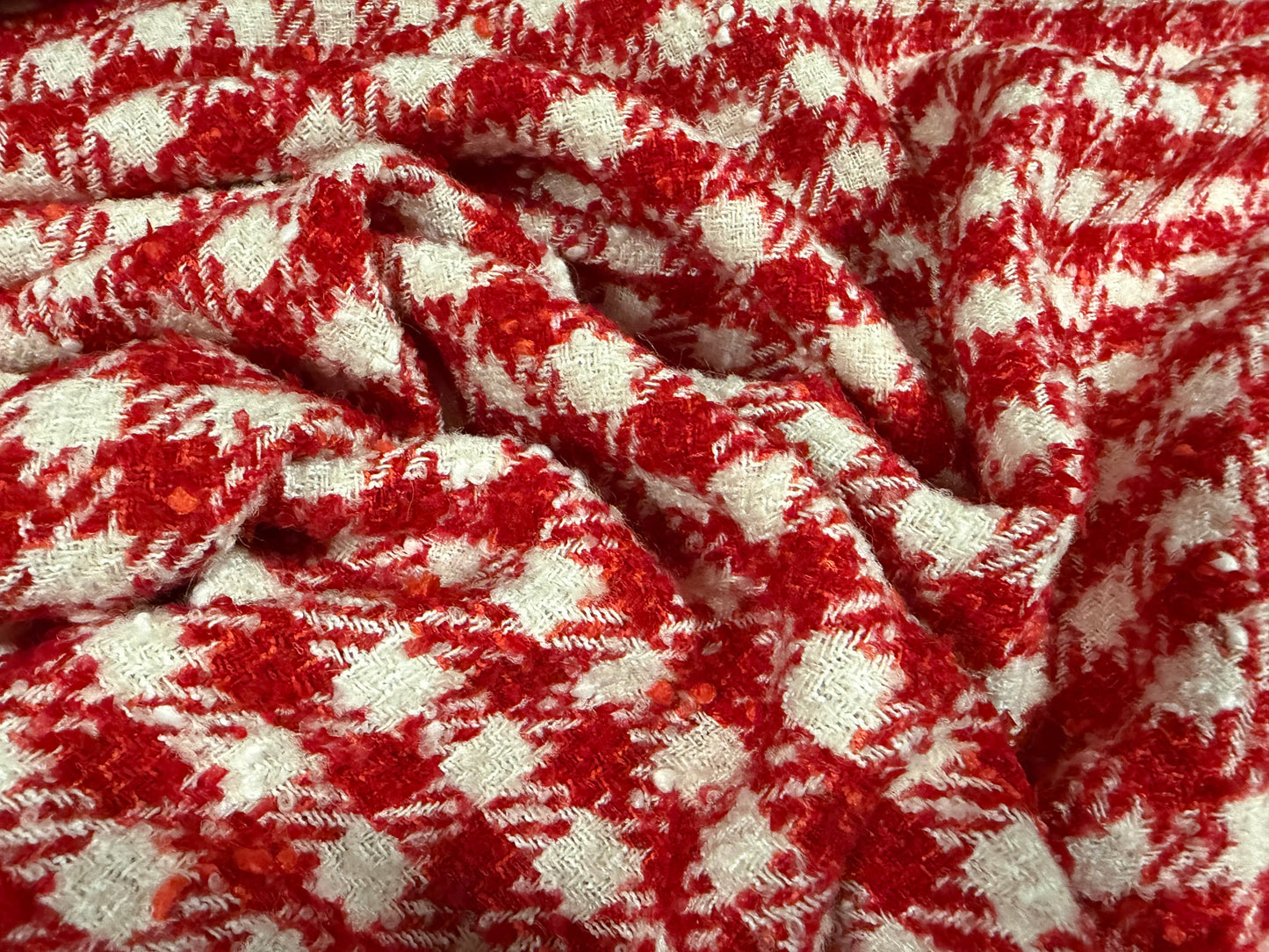 Heavyweight wool bouclé fabric, per metre - gingham - red & white