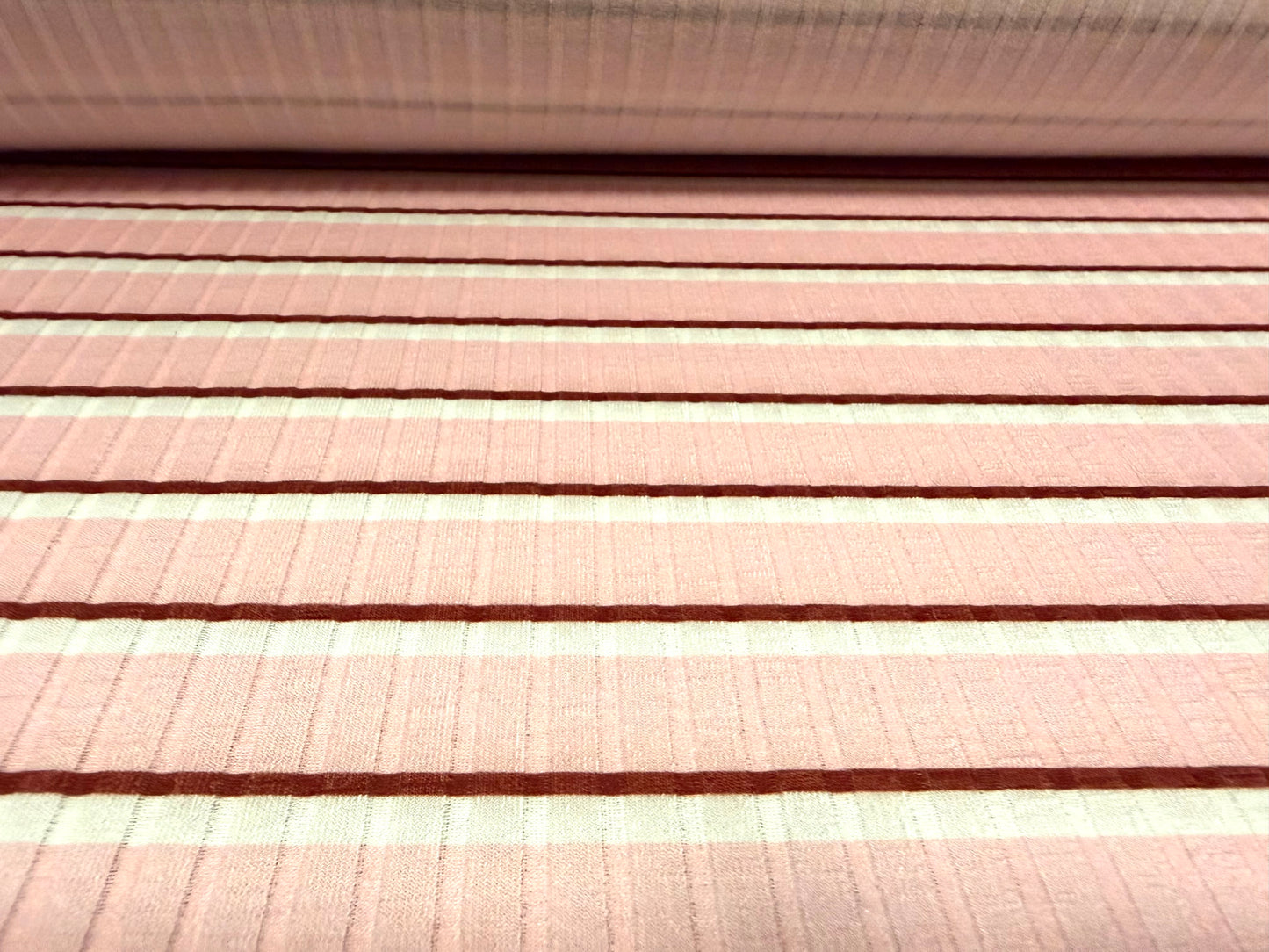 Stretch Spandex rib jersey fabric, per metre - stripe - pink white & burgundy