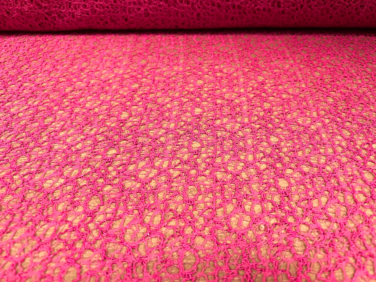 Crochet knit lace dress fabric, per metre - cerise pink