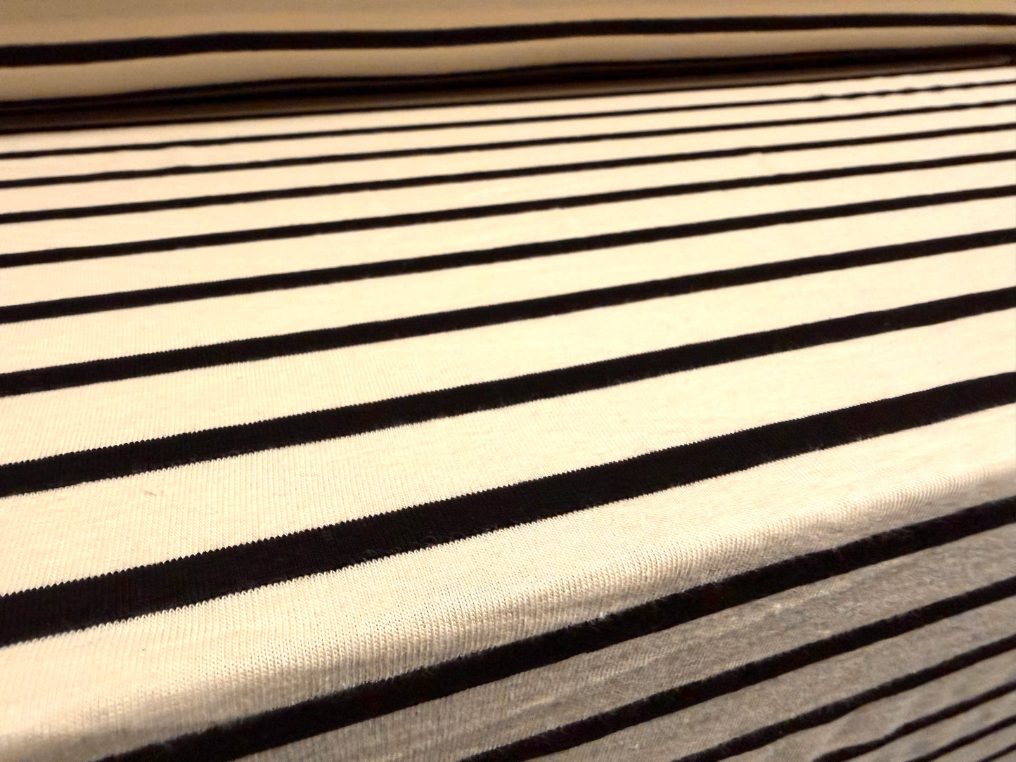 Viscose spandex stretch single jersey fabric, per metre - stripe - cream & black