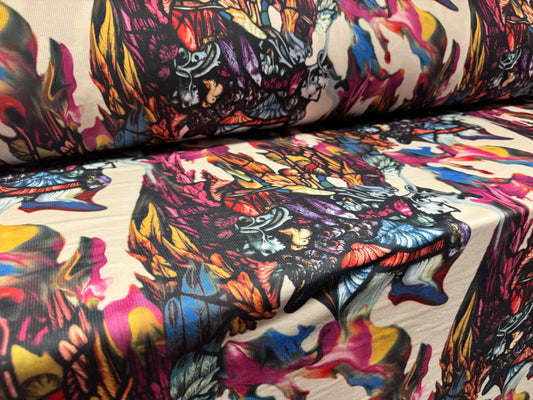 French Terry loopback sweatshirt jersey fabric, per metre - Mythical Fantasy print - multicolour