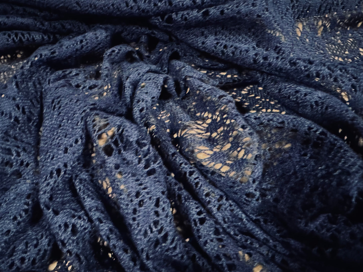Lace dress fabric, per metre - stylised mandala design - navy blue