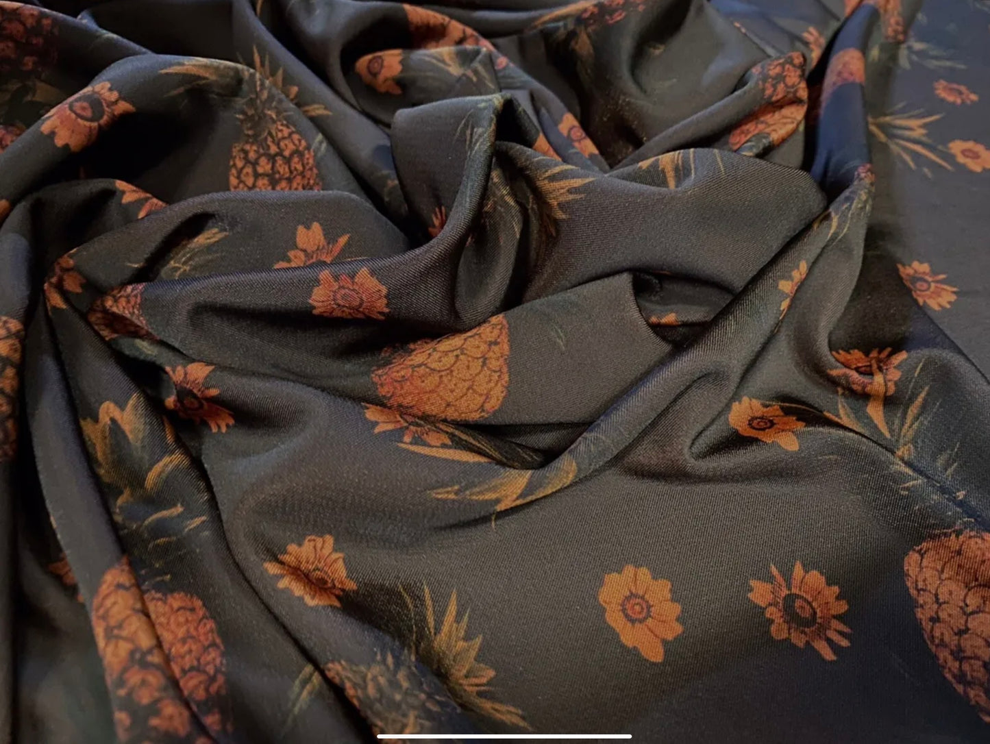 Valentino crepe spandex jersey fabric - similar to scuba - per metre - pineapple print - black & orange
