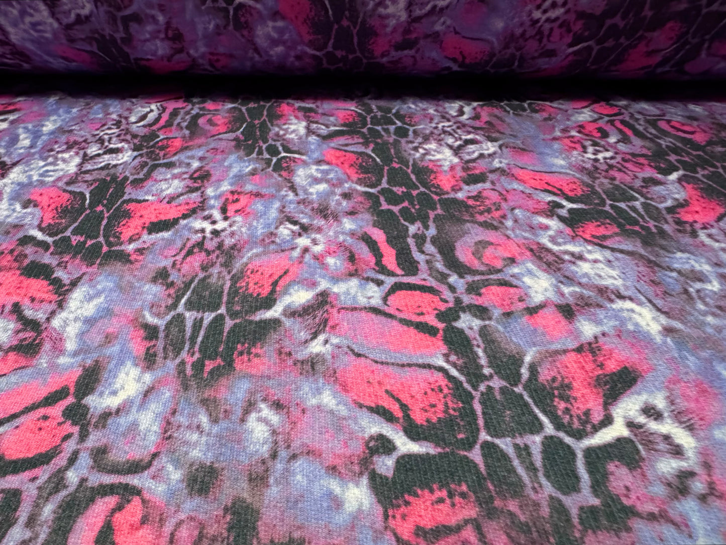 French Terry loopback sweatshirt jersey fabric, per metre - snakeskin print - violet & pink