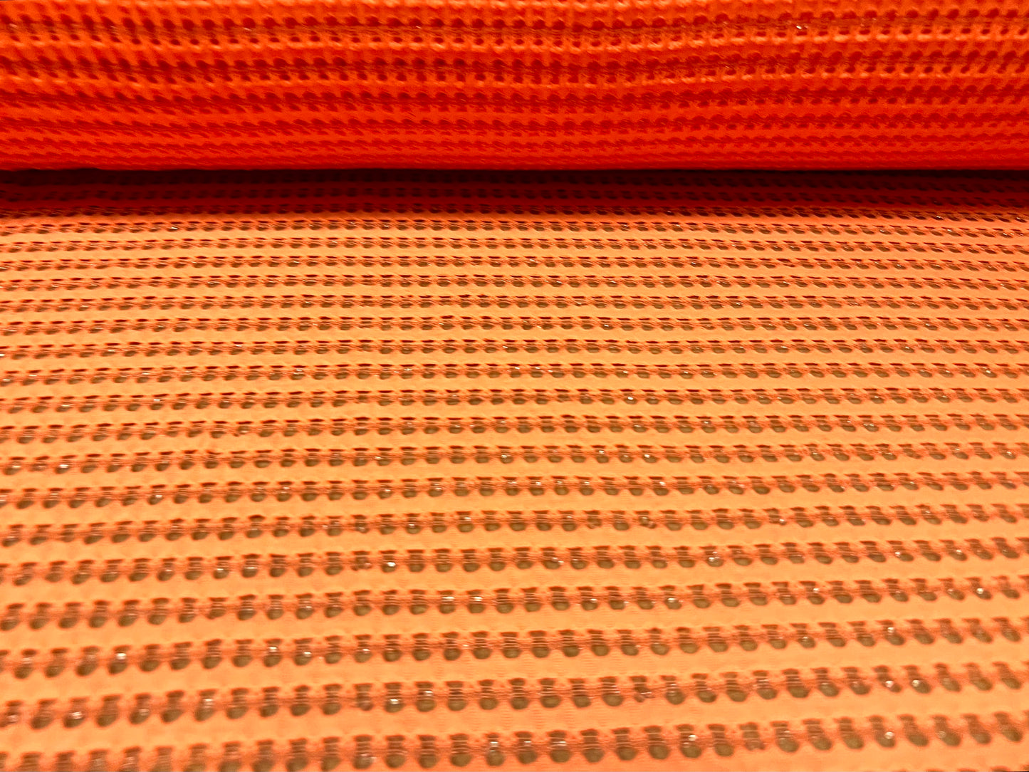 Metallic crochet knitwear jersey fabric, per metre - orange & silver