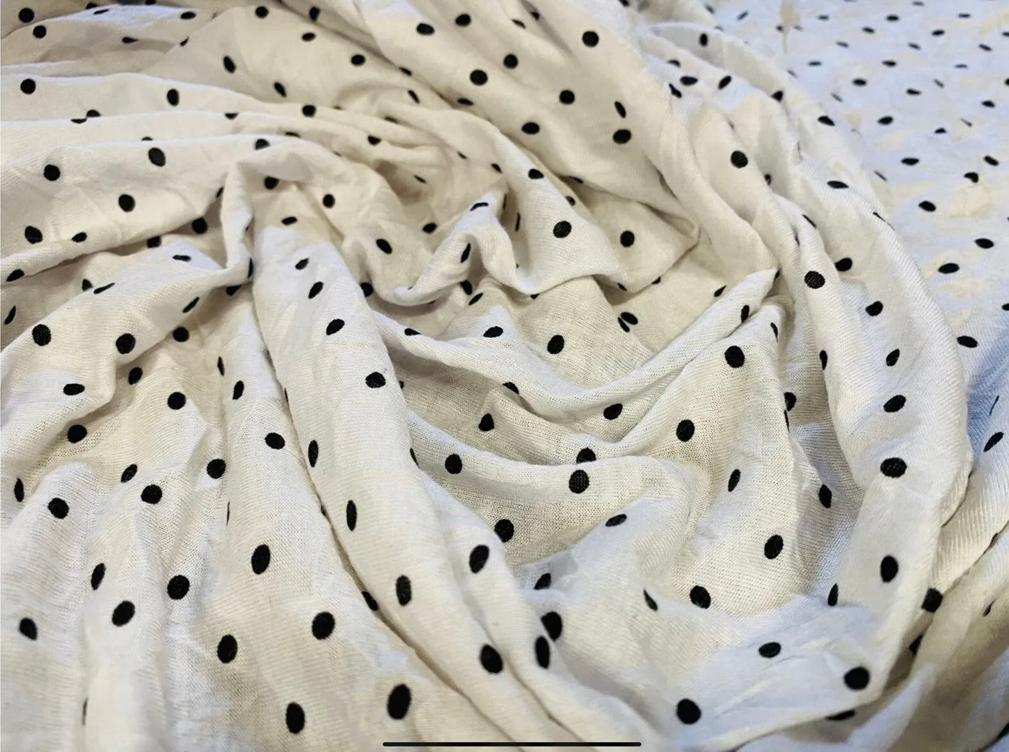 Crush soft handle single jersey dress fabric, per metre - white with black spots print