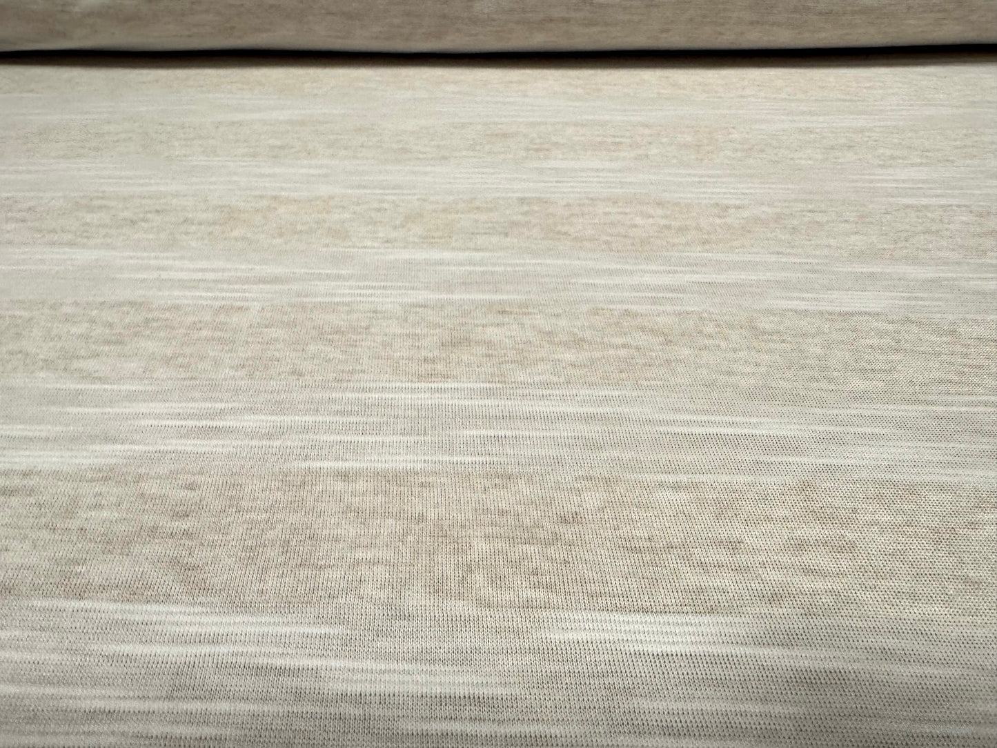 Soft handle single jersey fabric, per metre - slub stripe - oatmeal & ivory