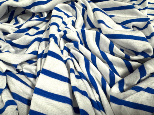 Viscose blend single jersey fabric, per metre - Breton stripe - blue & white