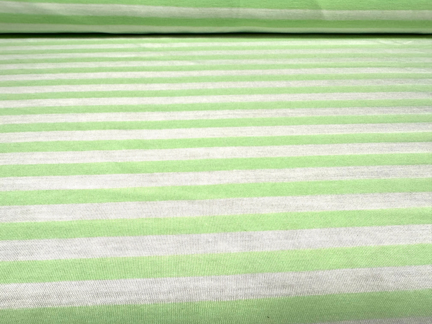 Viscose spandex stretch single jersey fabric, per metre - stripe - pastel green & white