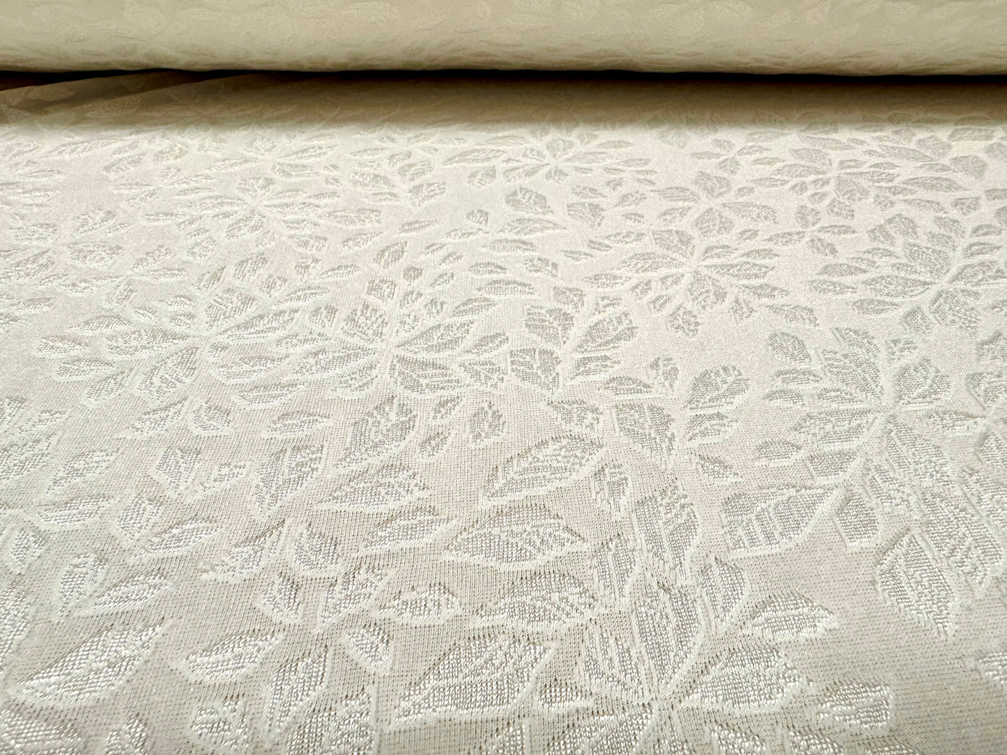 Stretch spandex jersey fabric, per metre - floral leaf jacquard - cream