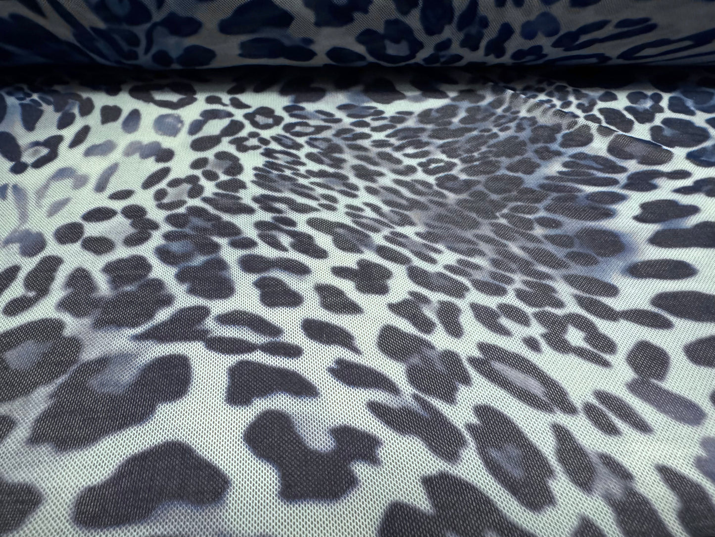Power mesh net stretch spandex fabric, per metre - animal print - blue