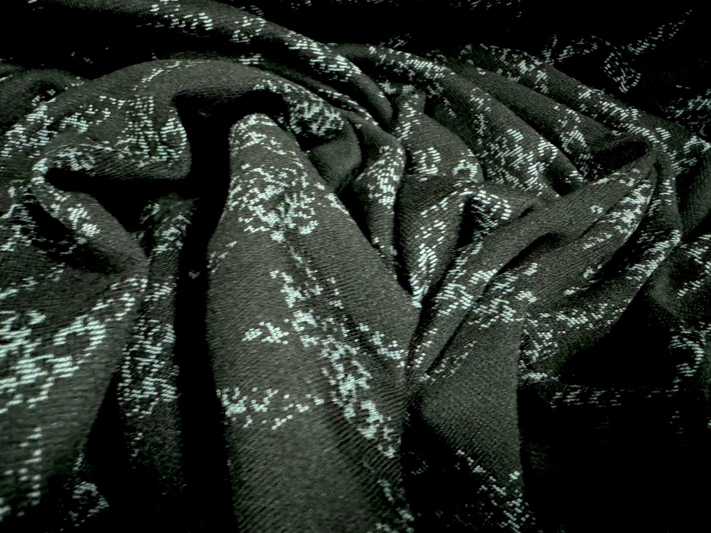 Stretch double jersey fabric, per metre - houndstooth check jacquard - black & teal