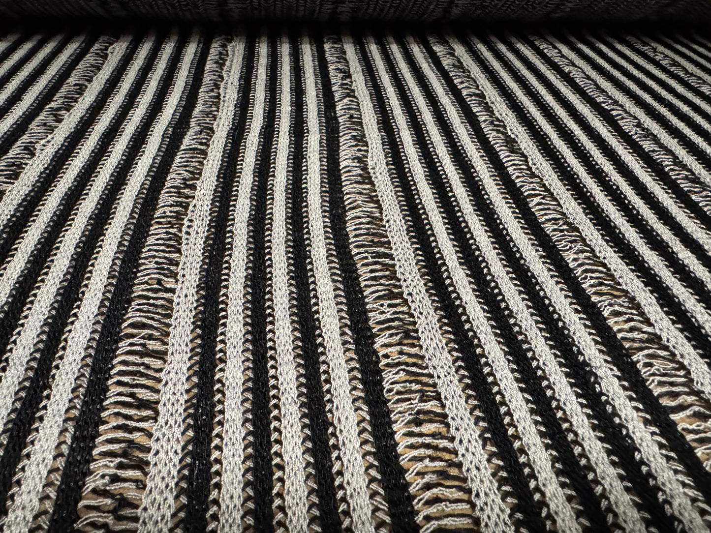 Knitwear jersey fabric, per metre - frayed stripe - black & white
