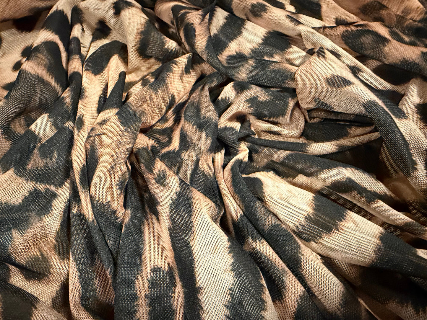Power mesh net stretch spandex fabric, per metre - Safari Chic print - nude