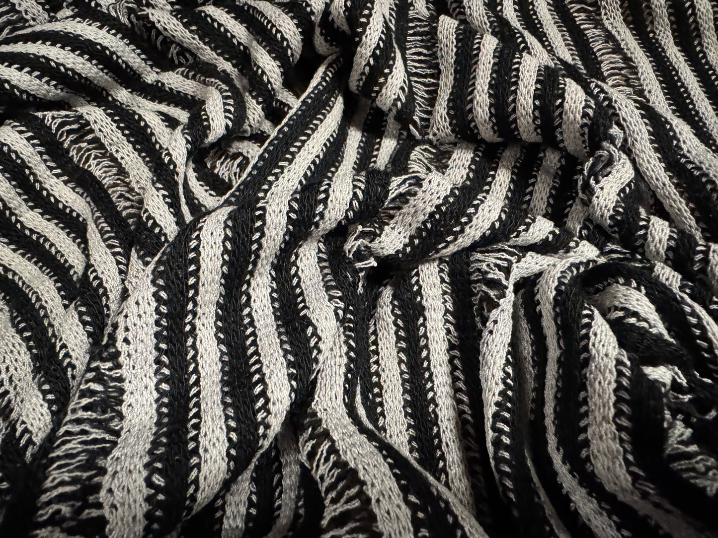Knitwear jersey fabric, per metre - frayed stripe - black & white