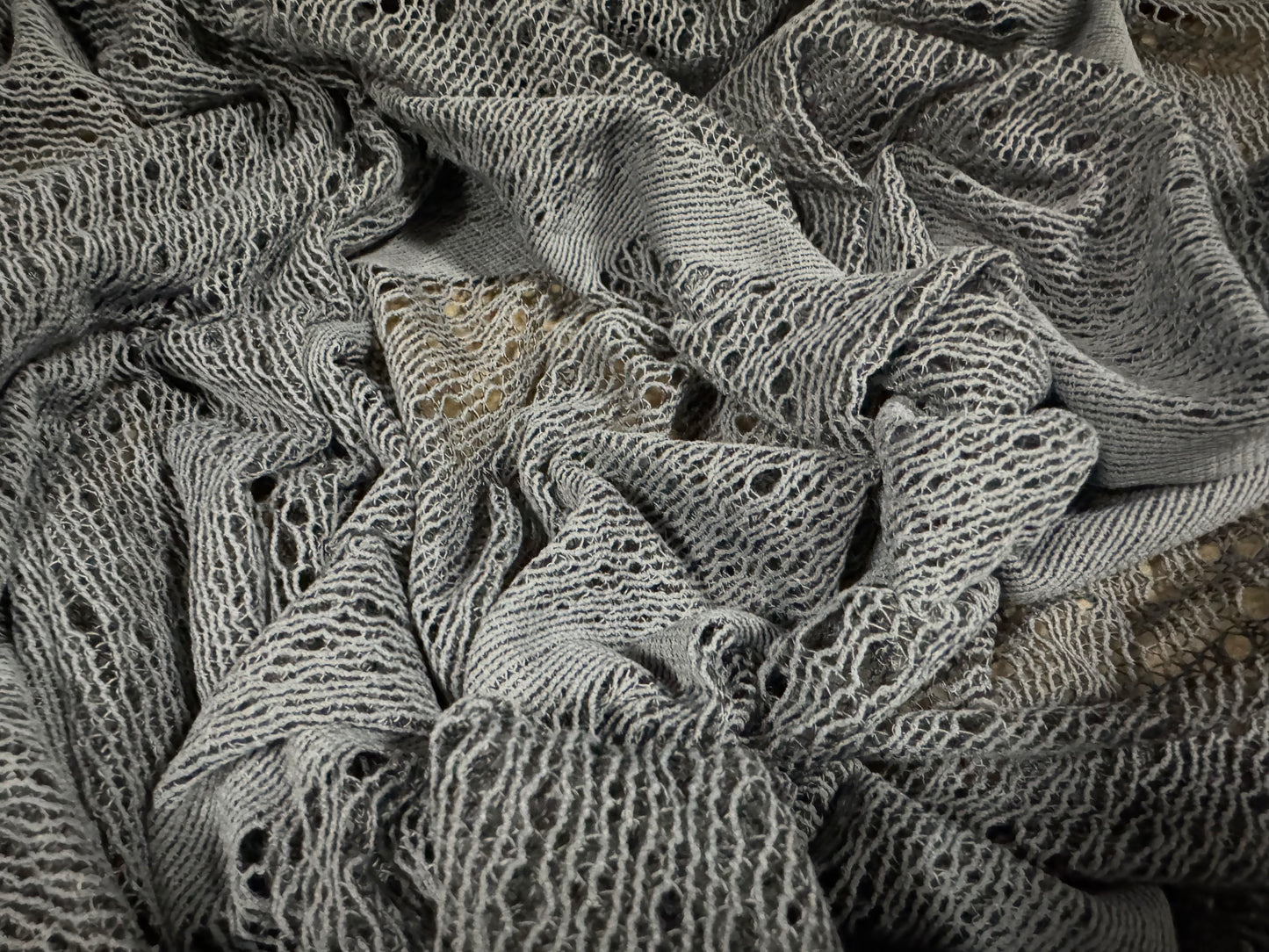 Crochet knit lace dress fabric, per metre - diagonal stripe - grey