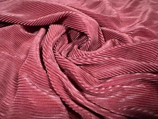 Fine Plissé pleated stretch satin dress fabric, per metre - plain - raspberry pink