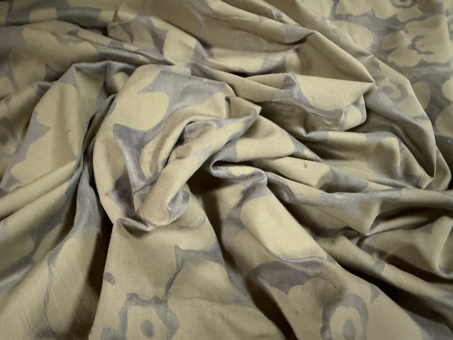 Lightweight cotton woven dress fabric, per metre - floral burnout - khaki