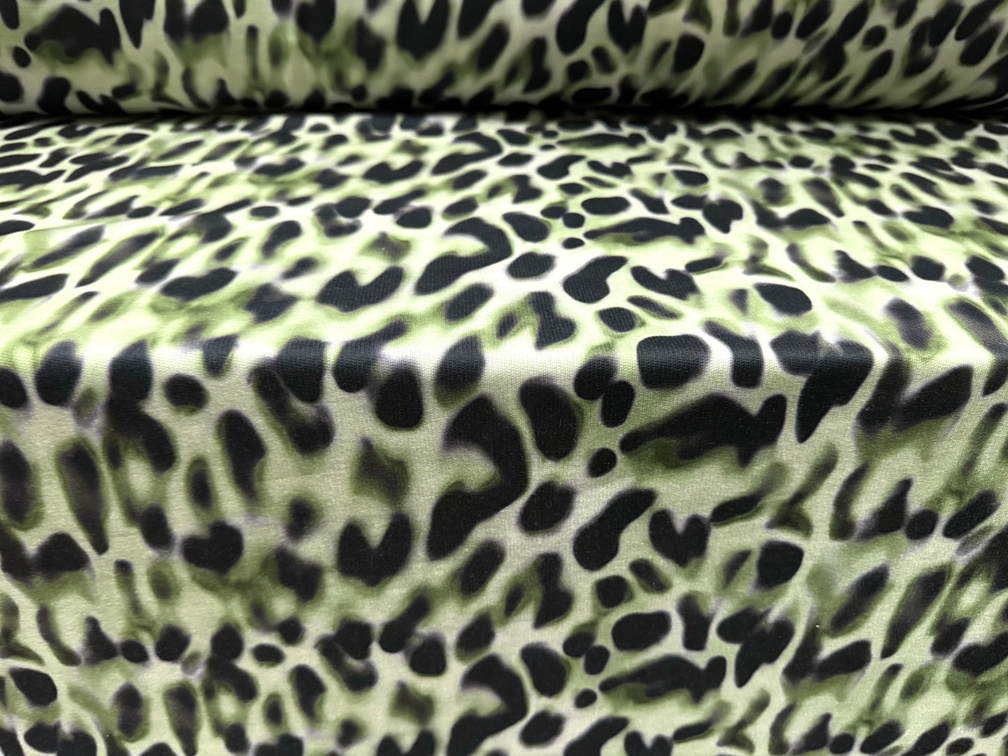French Terry loopback sweatshirt jersey fabric, per metre - leopard smudge print - sage green