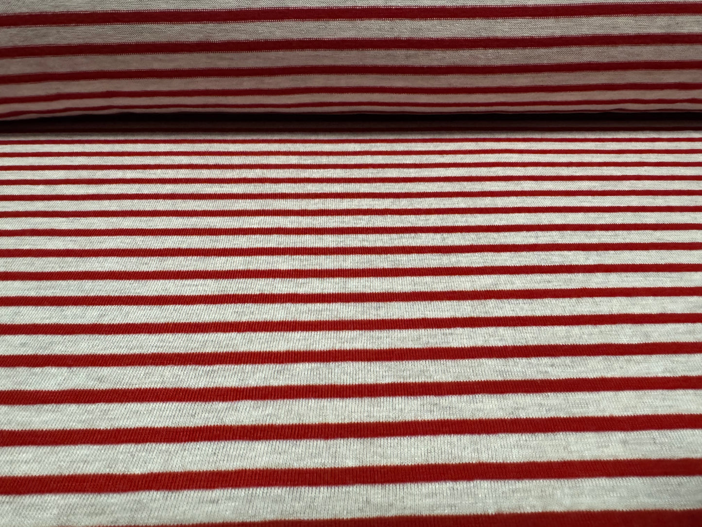 Viscose spandex stretch single jersey fabric, per metre - stripe - red & light grey