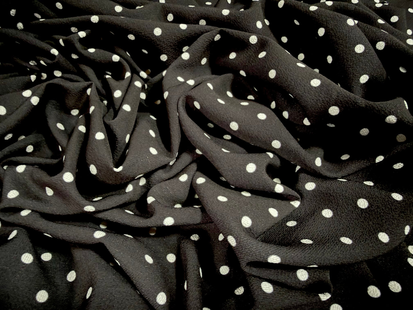 Bubble crepe woven dress fabric, per metre - polka dot print - black & white