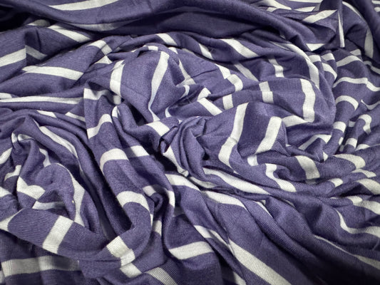 Viscose spandex stretch single jersey fabric, per metre - stripe - lavender & lilac