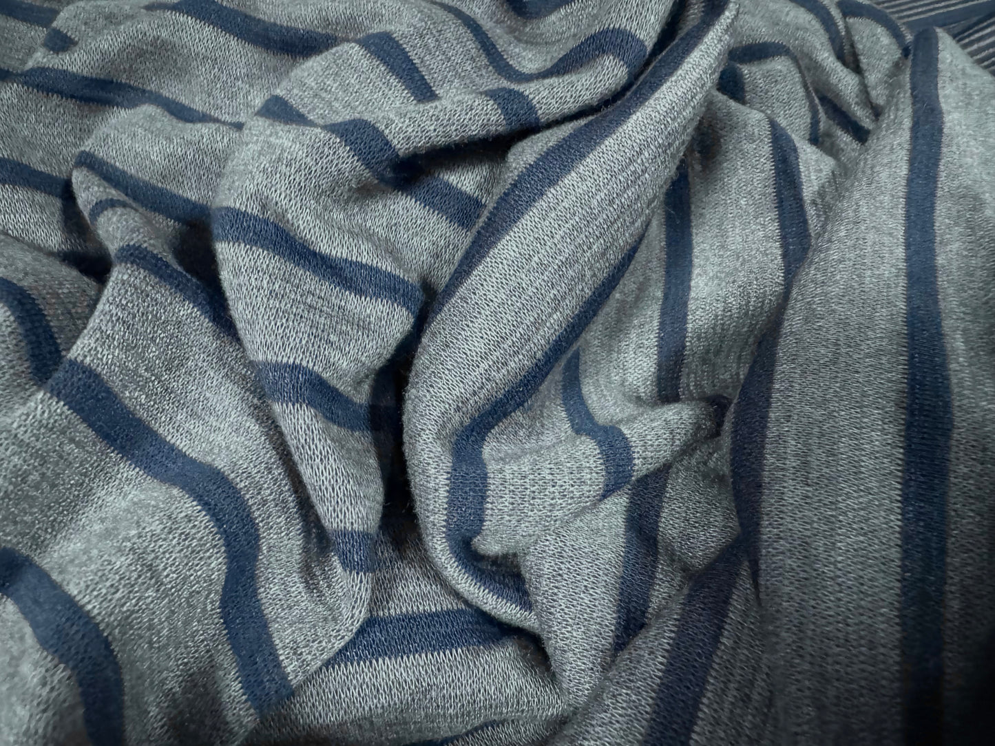 Stretch double jersey fabric, per metre - stripe- dual face - denim blue