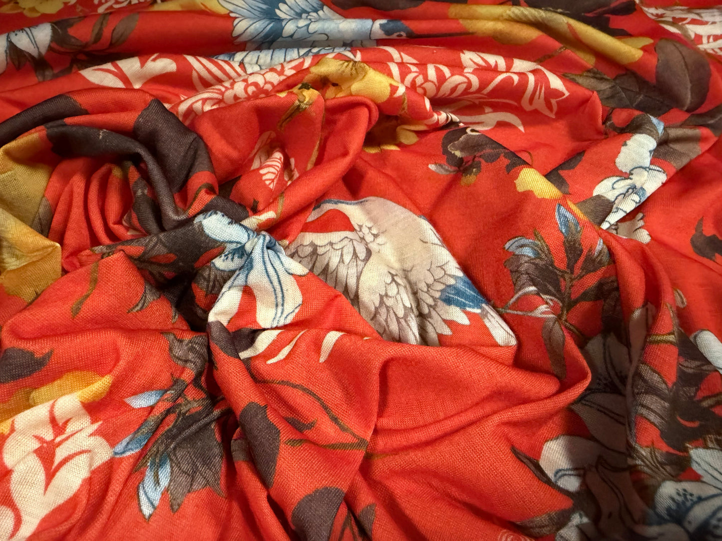 Soft handle single jersey fabric, per metre - Chinoiserie print - orange