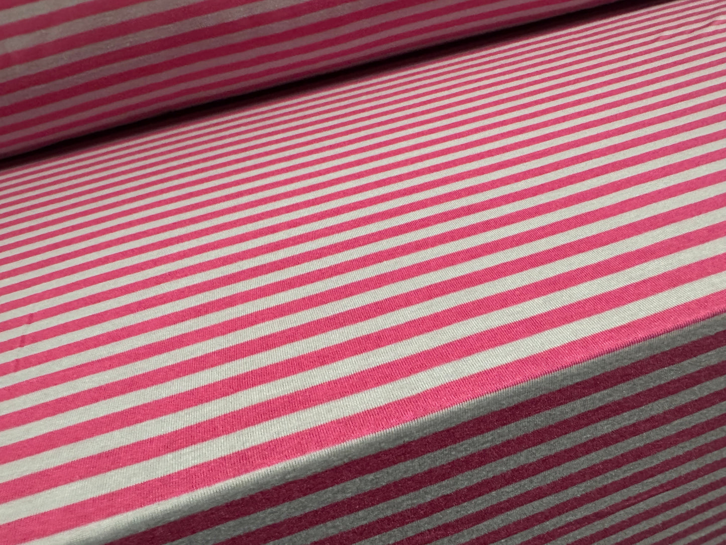 Viscose spandex stretch single jersey fabric, per metre - stripe - pink & light grey