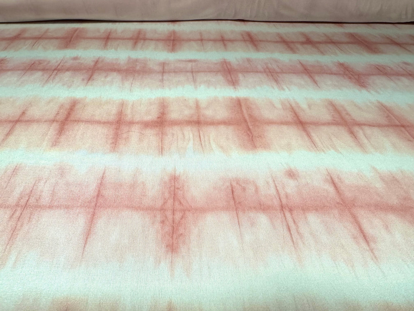 Soft touch Spandex stretch jersey fabric, per metre - pulse tie dye print - pink & ivory