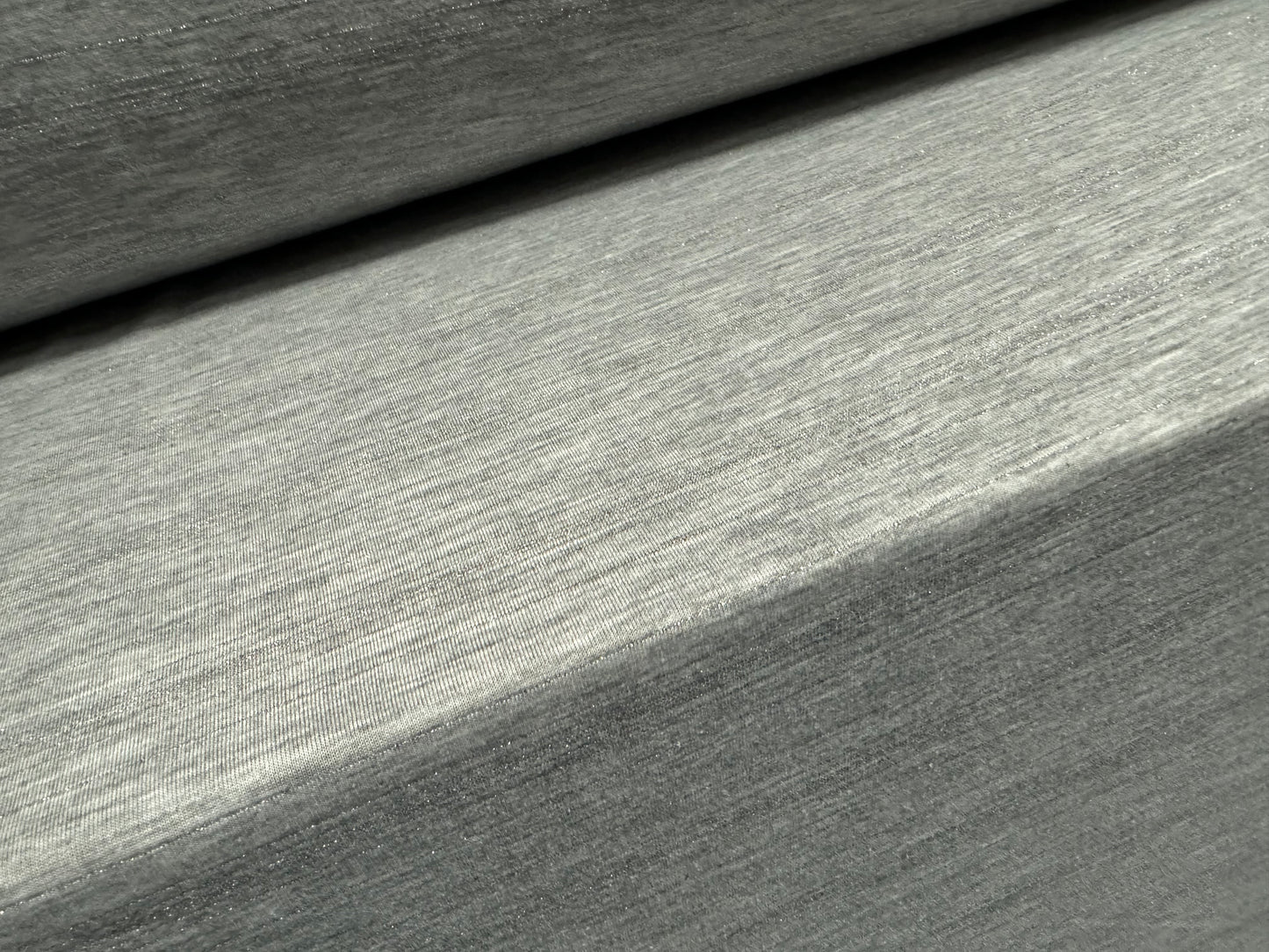 Metallic viscose spandex stretch single jersey fabric, per metre - stripe - grey marl with silver lurex