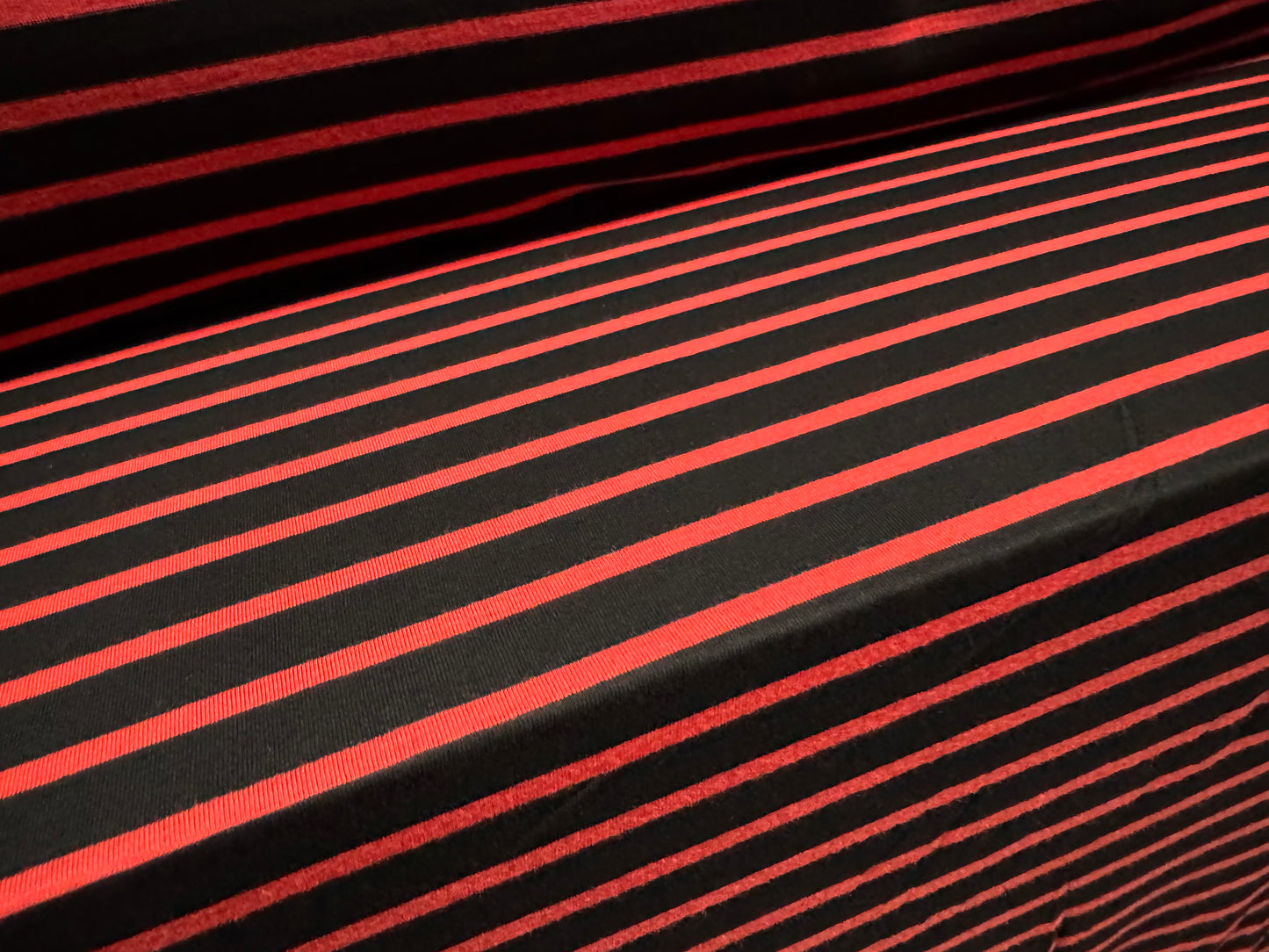 Viscose single jersey fashion fabric, per metre - stripe - black & summer red
