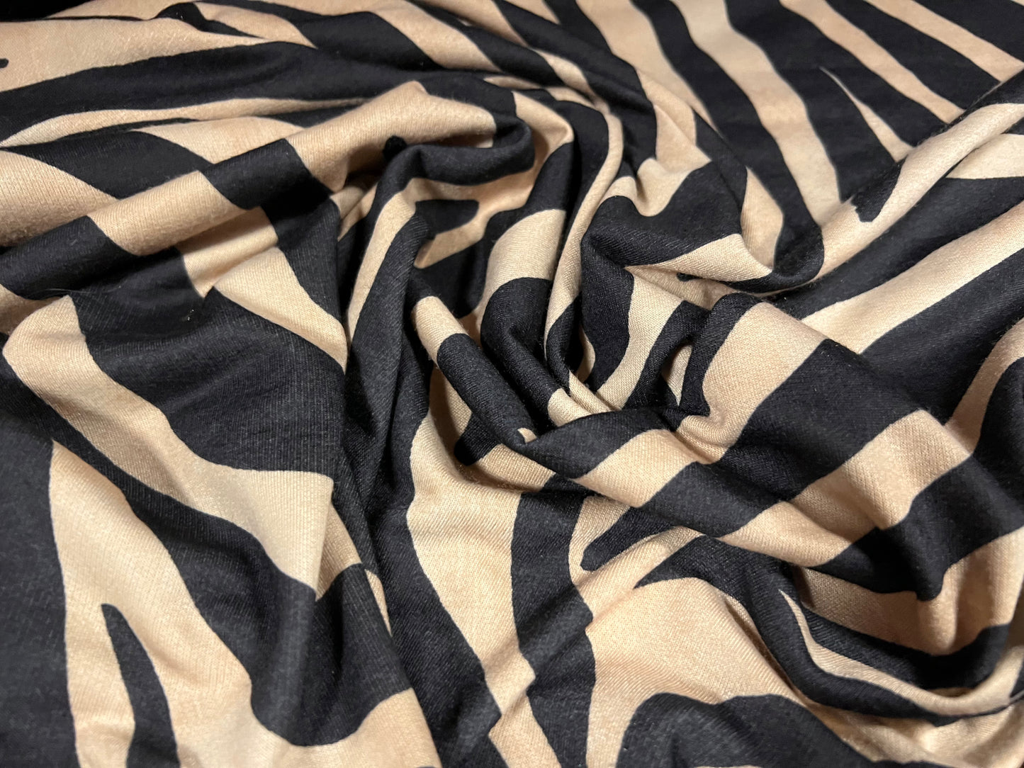 French Terry soft loopback jersey fabric, per metre - zebra animal print - beige