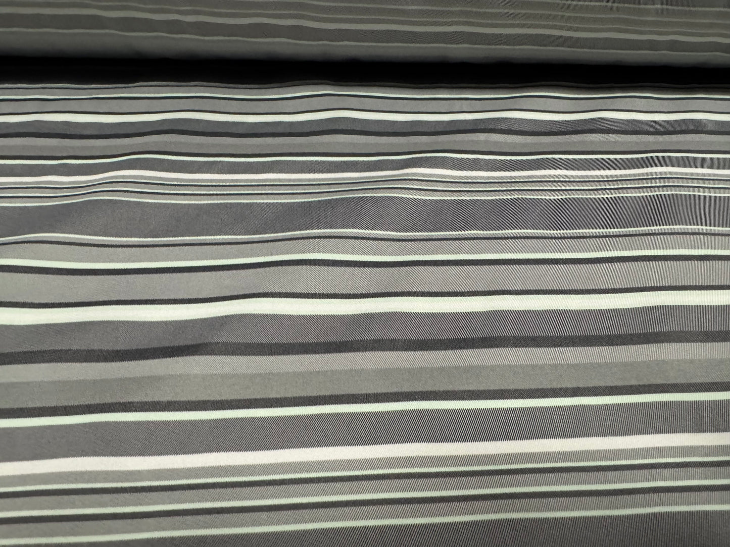 Taffeta faux silk fabric - yarn dyed stripes - grey & aqua