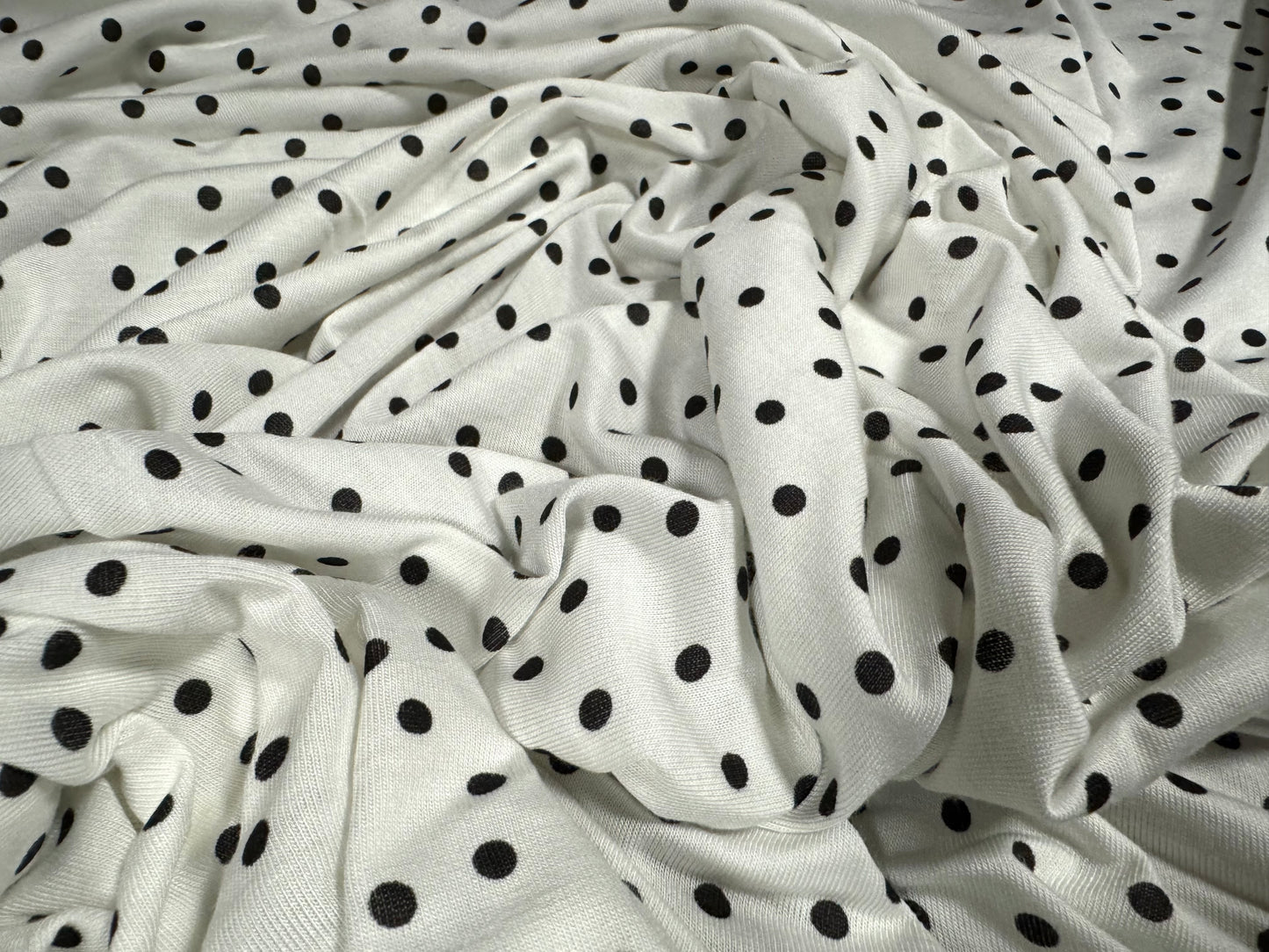 Viscose spandex stretch single jersey fabric, per metre - spot print - white & black