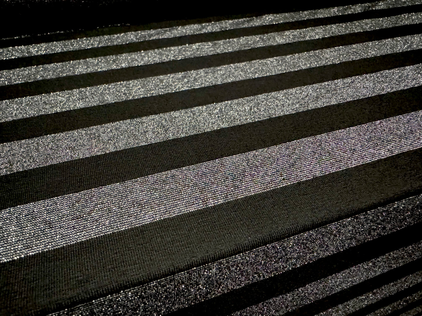 Metallic stretch single jersey fashion fabric, per metre - lurex stripe - black & silver