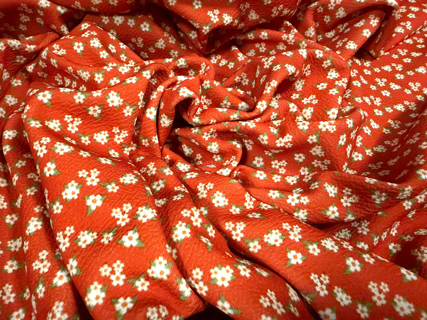 Waterfall textured scuba stretch jersey fabric, per metre - ditsy flower print - orange