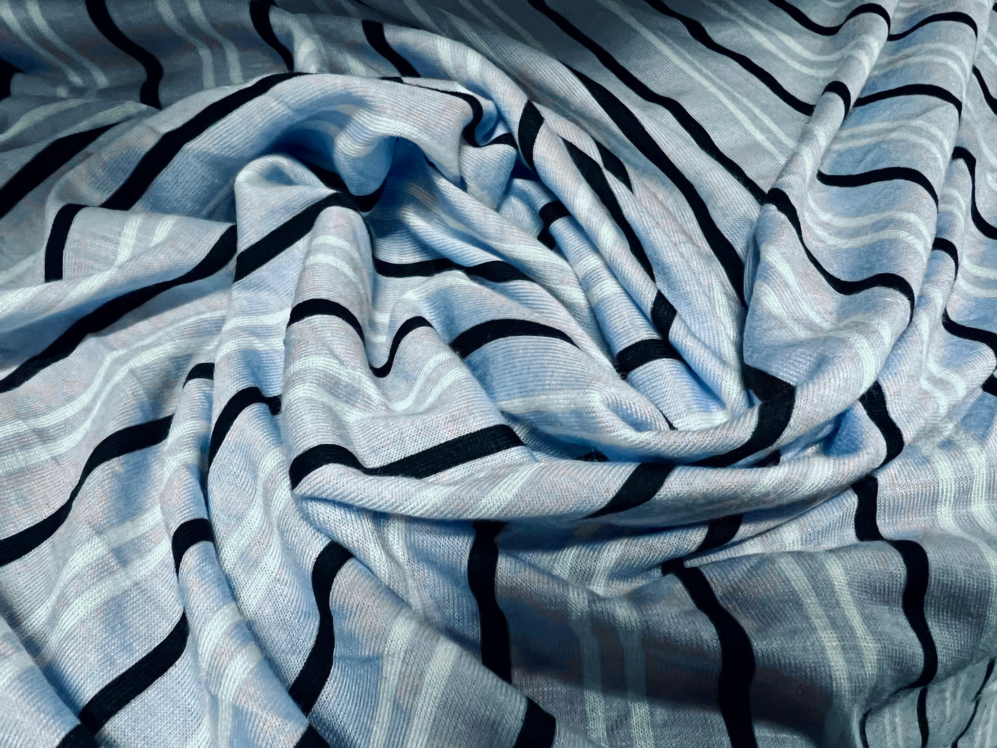 Viscose spandex stretch single jersey fabric, per metre - stripe - sky blue