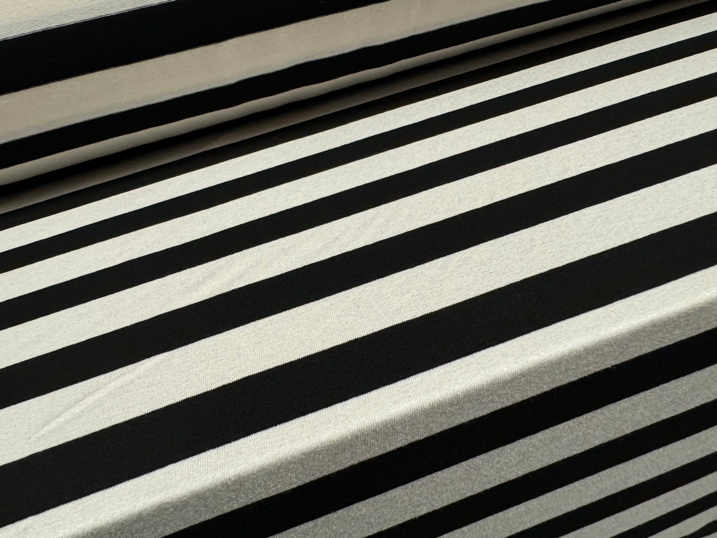 Viscose spandex stretch single jersey fabric, per metre - stripe - black & ivory