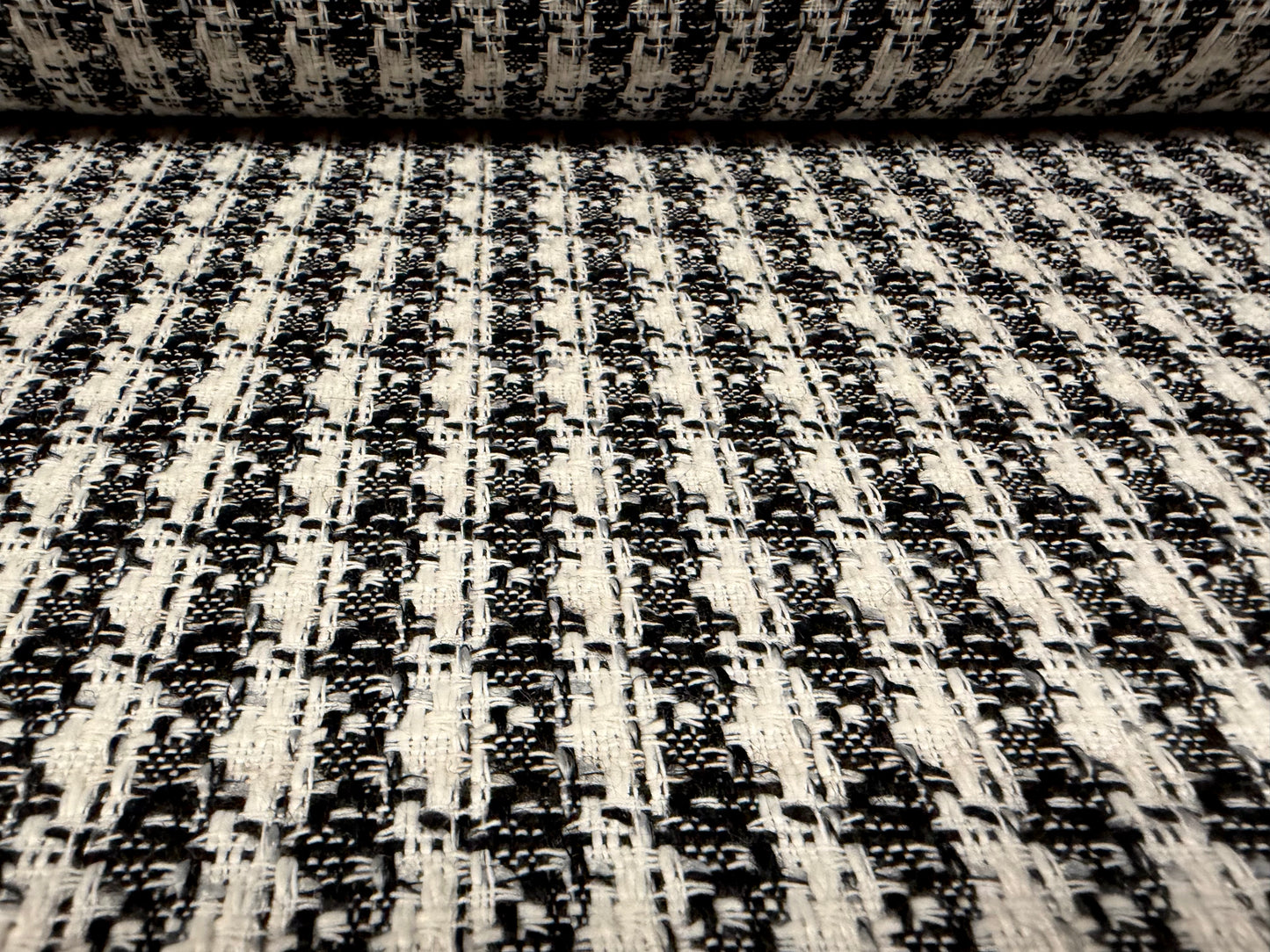 Wool bouclé fabric, per metre - stylised stripe - black & ivory