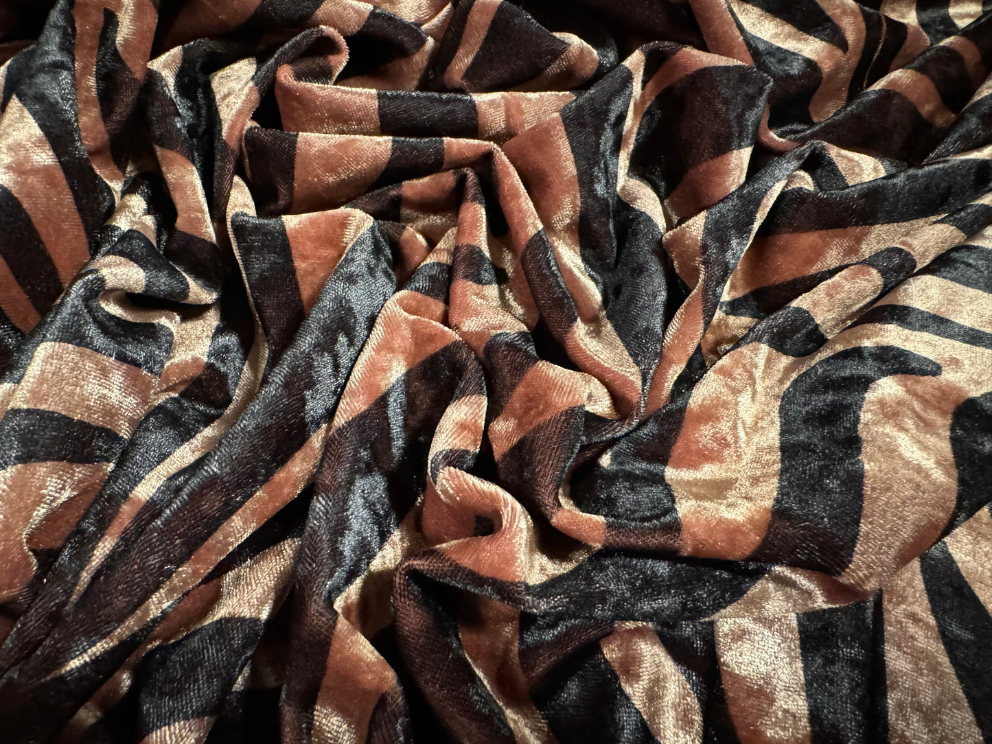 Spandex velvet stretch dress fabric, per mere - zebra animal print - dusky pink