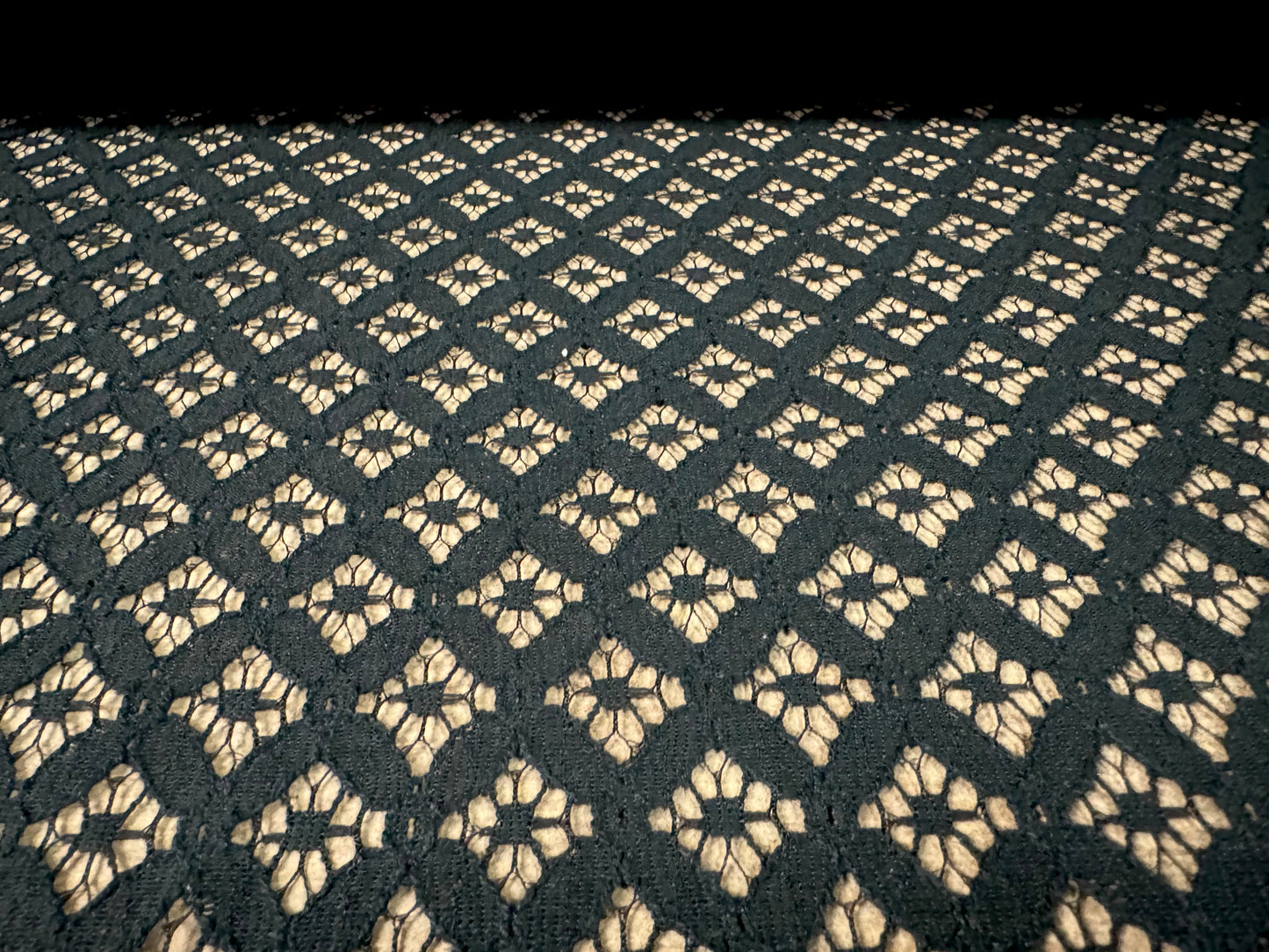 Lace dress fabric, per metre - quatrefoil design - black