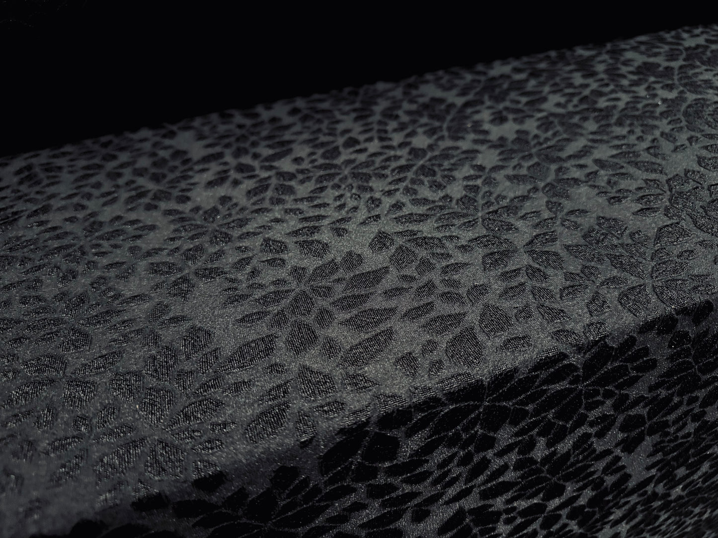 Stretch spandex jersey fabric, per metre - floral leaf jacquard - black