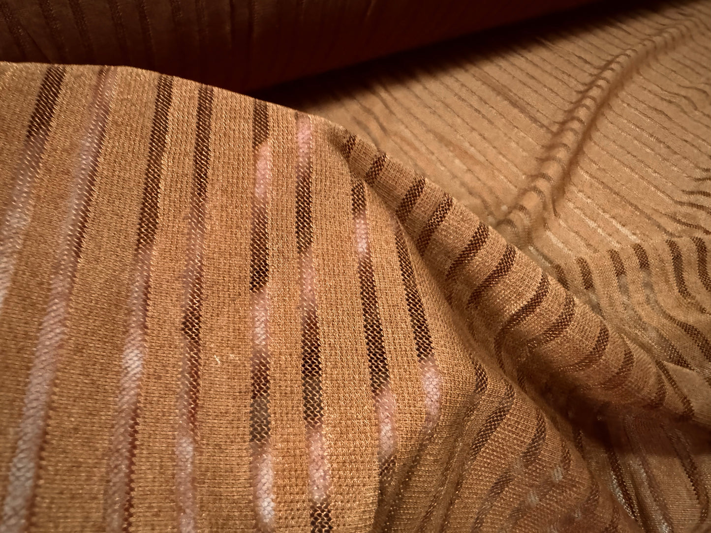 Burnout stripe stretch jersey fabric, per metre - nutmeg brown