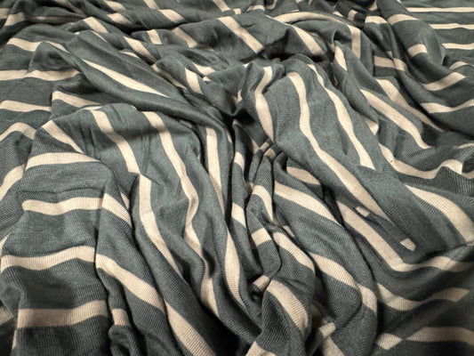 Viscose spandex stretch single jersey fabric, per metre - stripe - grey & cream