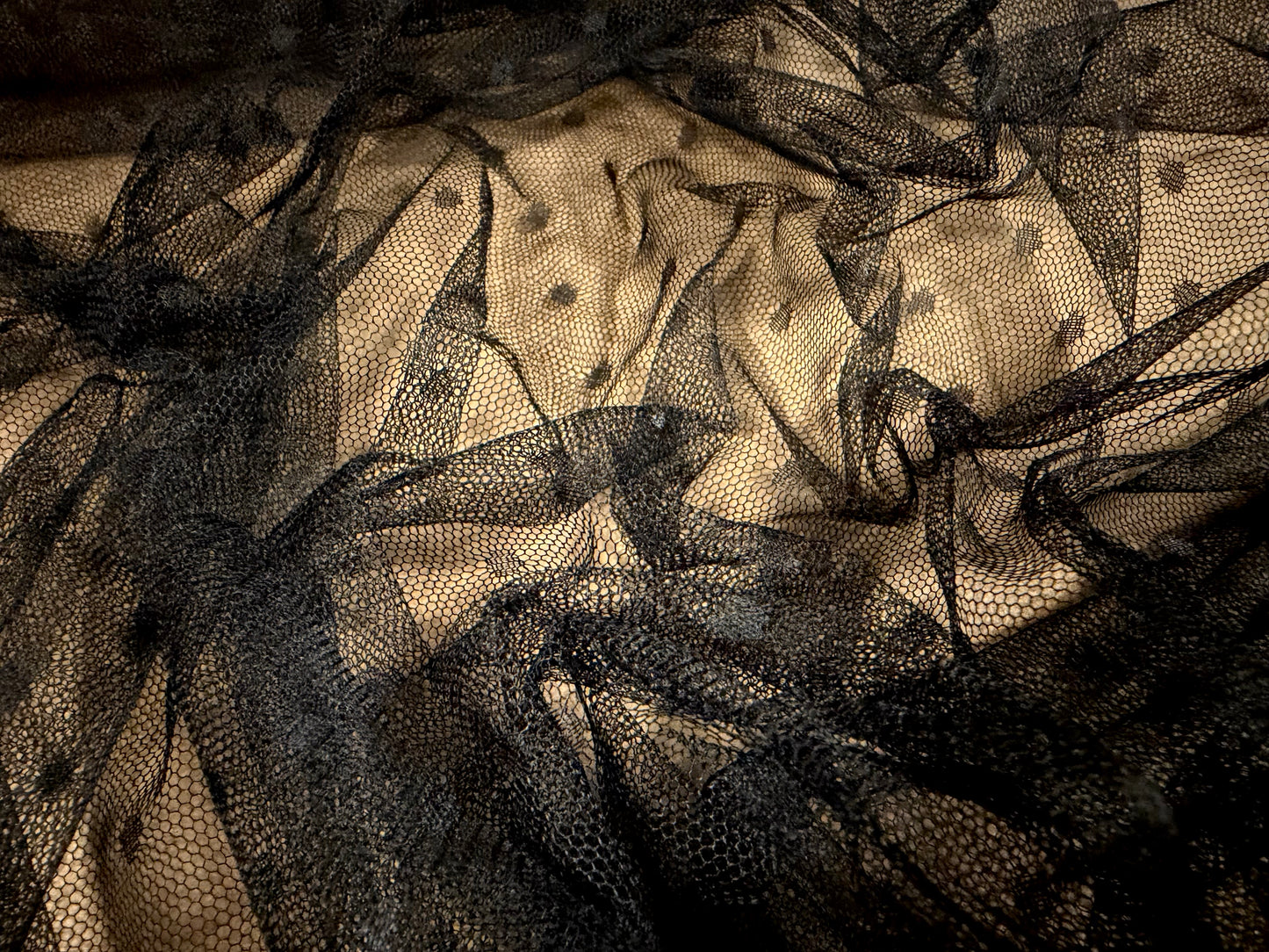 Fine lightweight mesh net fabric, per metre - dobby spot - black