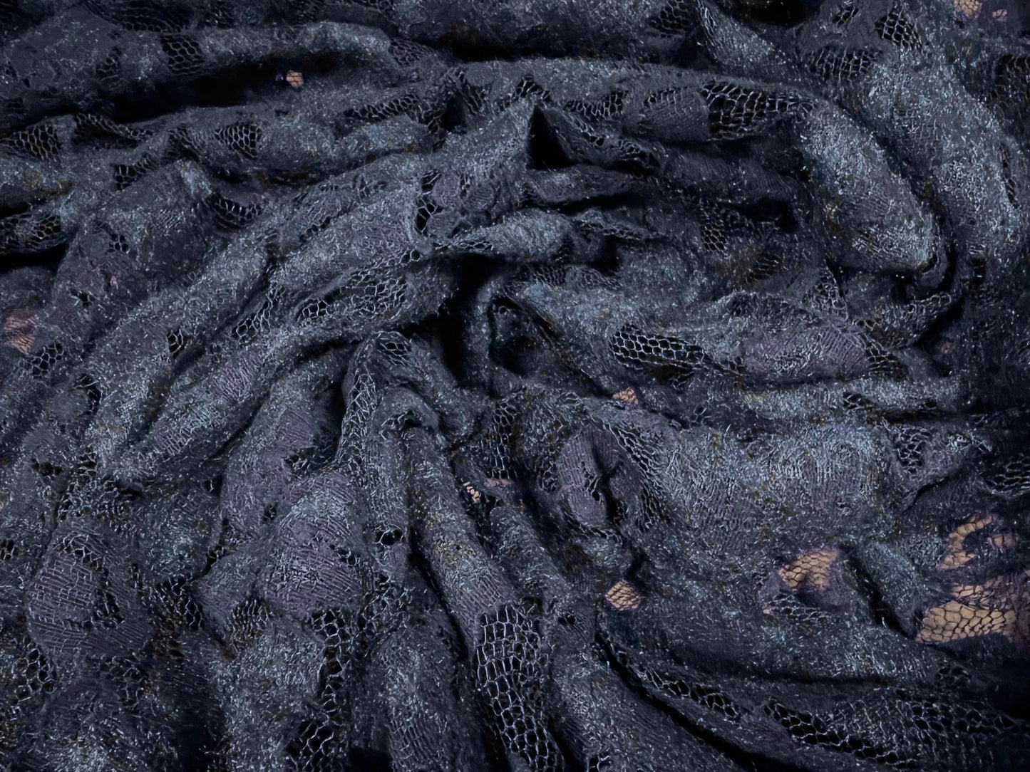 Lace dress fabric, per metre - floral rose design - navy blue