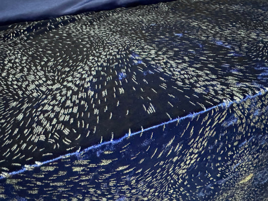 Couture Spandex velvet velour stretch fabric, per metre - glitter print - navy blue & silver
