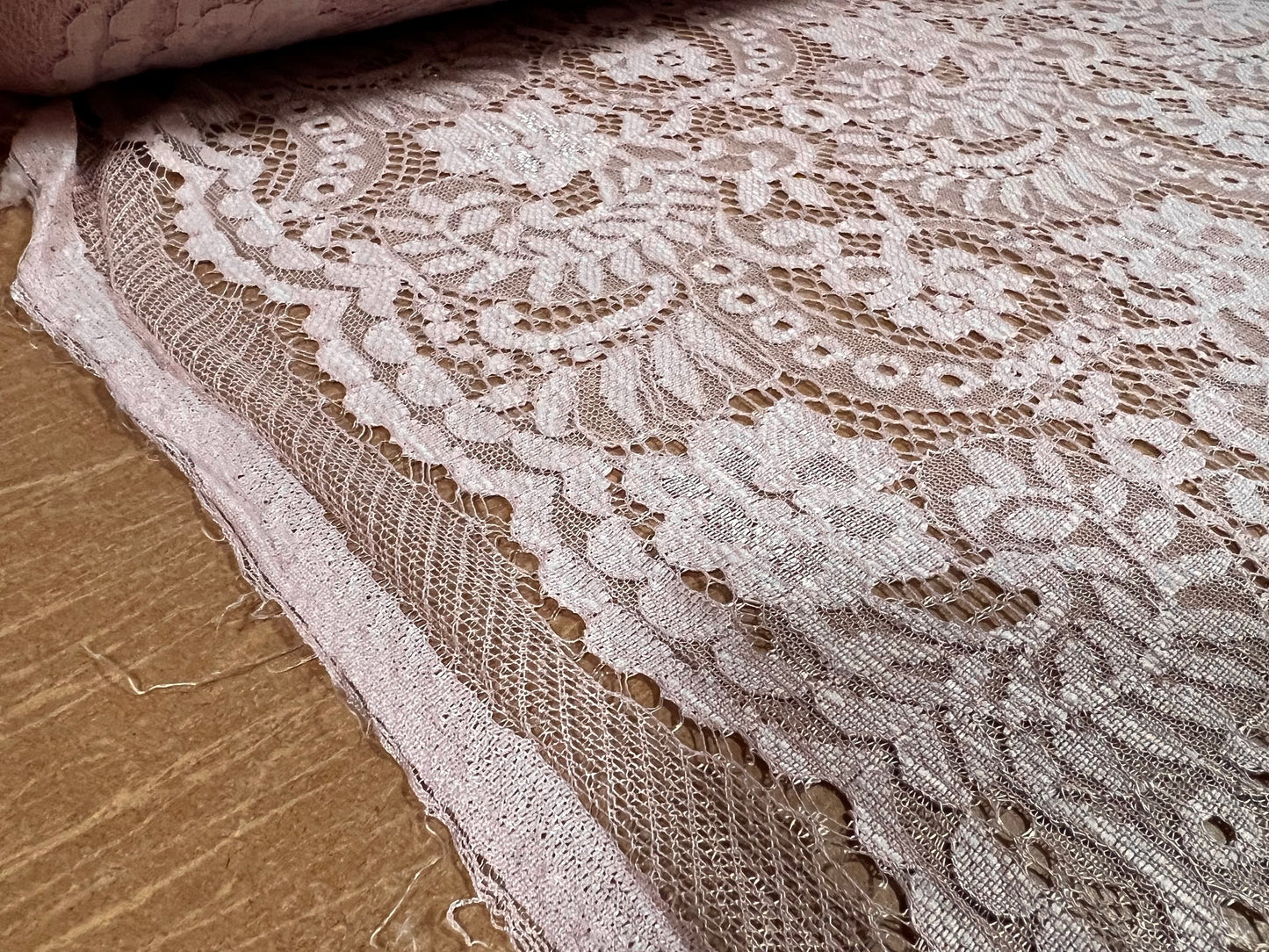 Corded Alencon lace dress fabric with decorative selvedge, per metre - floral - pink