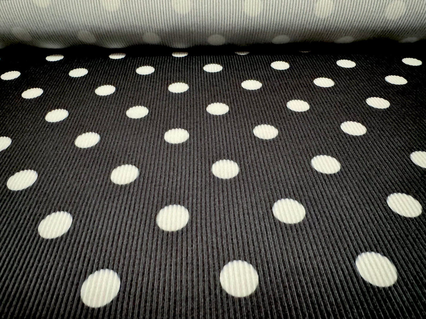 Stretch spandex fine ribbed jersey fabric, per metre - polka dot print - black & white